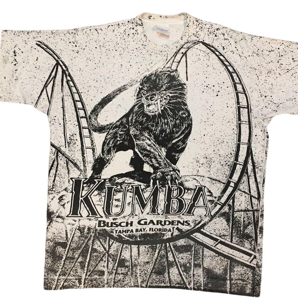 Vtg single stitch Kumba roller coaster all over print T-shirt - Picture 1 of 12